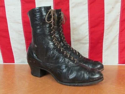 Vintage 1920s WB Coon Co.Black Leather Womens Victorian Boots Antique Shoes - Image 1 of 4