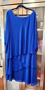 NWT Marina Plus siz 24W Cobalt Blue 3/4 Sleeve Chiffon Overlay Shift Dress 45"Lo - Picture 1 of 7