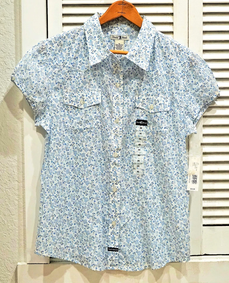 Camisa feminina Duck Head floral 100% algodão nova em folha tamanho médio - Imagem 1 de 4