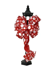 10” WIDE RED & WHITE SNOWFLAKES CHRISTMAS BOW-FOR DECORATION, GIFT, WREATH, DOOR - Picture 1 of 1