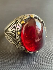 925 Sterling Silver Ring Cabochon Red Ruby Ring Handcrafted Ring Size 11 US - Picture 1 of 10