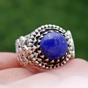 Vintage Designer Lapis Lazuli Sterling Silver Ring Heavy Band Jewelry Size 7 - Picture 1 of 6