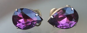 Vintage :*KAFIN*: TEARDROP-SHAPED AMETHYST EARRINGS CLIP GORGEOUS STONES - Picture 1 of 7