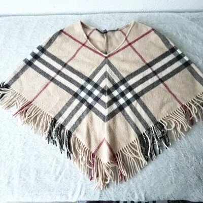 Mantón con capa de lana de cordero 100 % flecos a cuadros Burberry Nova en excelente estado Foto 1 de 4