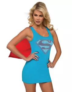 Rubie's DC Damen Superheldenkleid mit Umhang Strass Supergirl blau klein - Bild 1 von 2