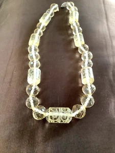 Faceted & Etched Scrolled Design Rock Crystal Choker Necklace~16" -Silver Clasp - Picture 1 of 6