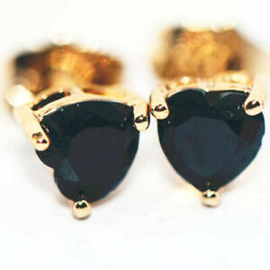 Pretty New Yellow Gold Filled Heart Shape Black Onyx Crystal CZ Stud Earrings