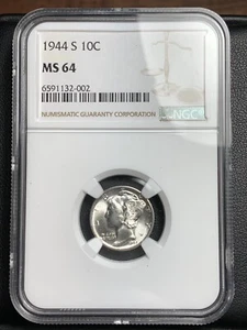 1944-S MERCURY DIME NGC MS64 "HIGH GRADE" - Picture 1 of 2