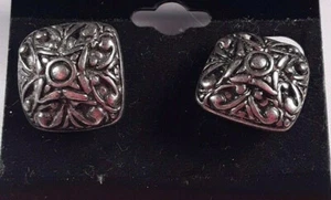 NEW  Premier Designs Earrings Silver tone Black Etching lever/clip backs - Picture 1 of 9