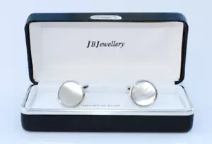 Mother of Pearl Shell Round Rhodium Plated Cufflinks with Presentation box. - Picture 1 of 2