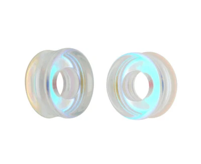 Aurora Borealis Iridescent Glass Tunnels (PG-557) gauges PICK YOUR SIZE - Image 1 of 2
