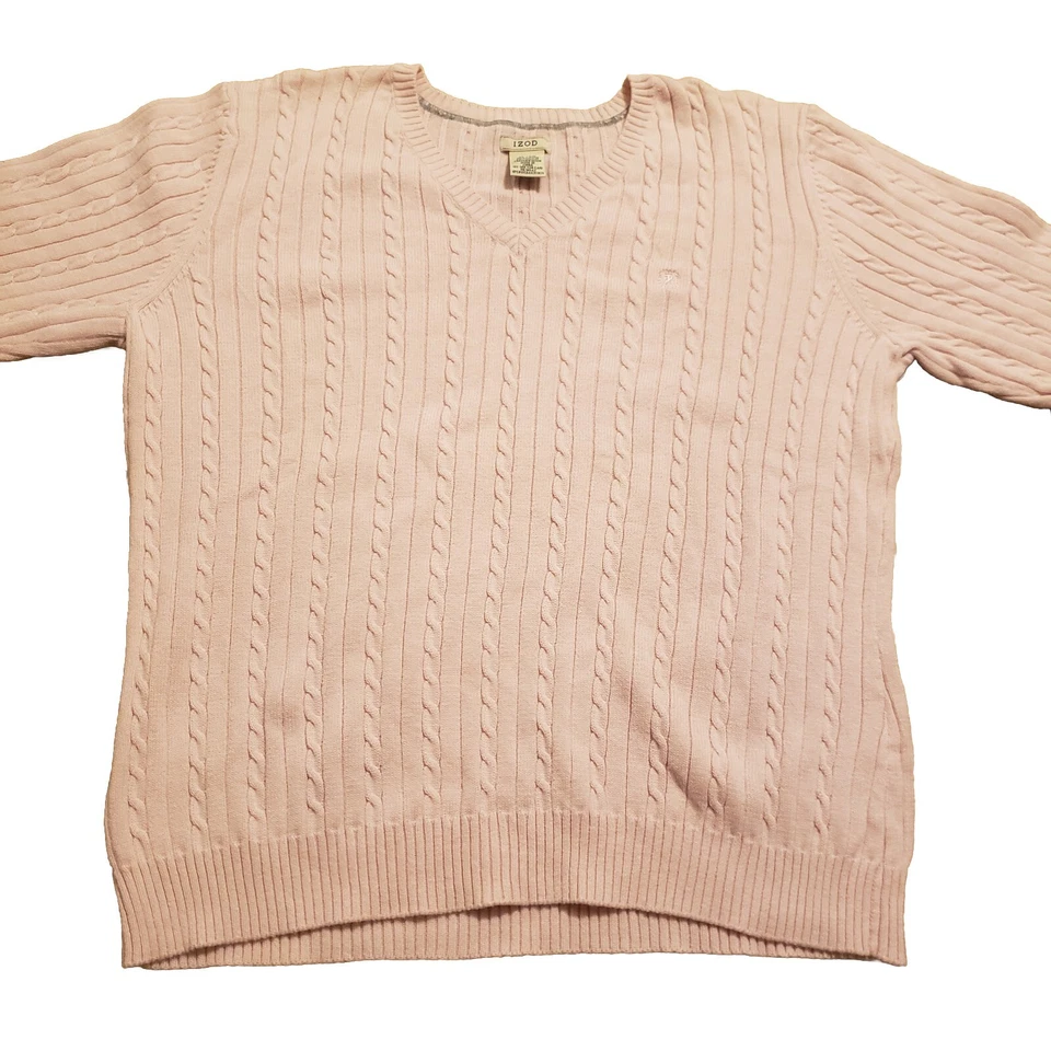 Suéter para mujer Eddie Bauer cuello en V tejido con cable XL EXTRA GRANDE rosa claro Foto 1 de 4