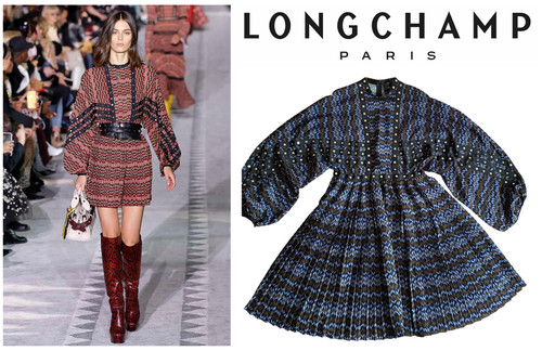 ABITO DA PASSERELLA LONGCHAMP Lunghezza Media Nero Blu Modello Chevron Argento Borchie in Metallo