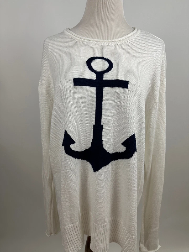 C&C CALIFORNIA white Anchor Nautical Sweater Women's XL - Image 1 of 4