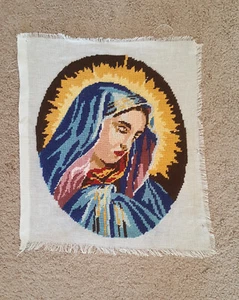 Tapestry needlepoint Virgin Mary hand made completed vintage - Picture 1 of 6