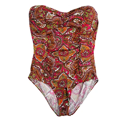 Tommy Bahama Mujer 12 Rosa Naranja Estampado Batik Traje de Baño 1 Pieza Sin Correa Foto 1 de 4