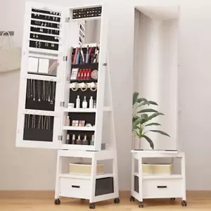 360° Swivel Jewelry Armoire, Floor Standing Locking with Full Length Mirror,Bott - Picture 1 of 7