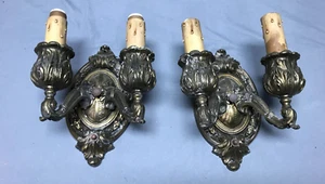Antique Pair VTG Cast Metal Decorative Double Arm Light Fixture Sconces 65-24B - Picture 1 of 17
