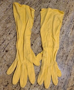 Vintage Plus Size L/XL Yellow Rayon Formal 14" Long Gloves Stitching Accent - Picture 1 of 21