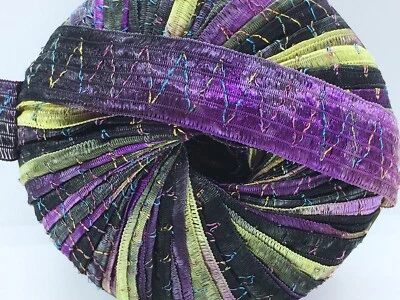 Tinkerbella Berlini Wide Ribbon Yarn #107 Grapevine - Black Purple Green - 50gr - Image 1 of 4