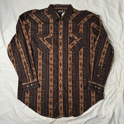 NEW Panhandle Slim Men's Brown and Black Aztec Striped Button Up Size XXL - Image 1 of 4