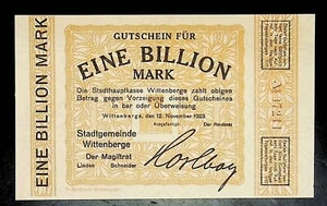 1923 Germany WITTENBERGE 1.000.000.000.000 / 1 Trillion Mark Banknote - Picture 1 of 2