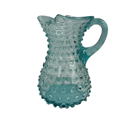 Empoli 1950s Clear Aqua Blue Hobnail Pitcher Vase 8” Italy Art Glass MCM Vintage - Image 1 of 4
