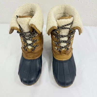 Tommy Hilfiger Duck Boots Womens 9 Faux Fur Lined Rusteen Blue Tan Snow Rain - Image 1 of 4