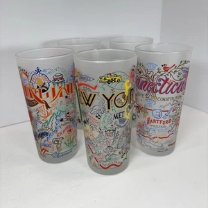 Juego de 5 vasos “America” vasos esmerilados Catstudio 15 oz EE. UU.-NY, VA, CT, MA, DE - Imagen 1 de 6