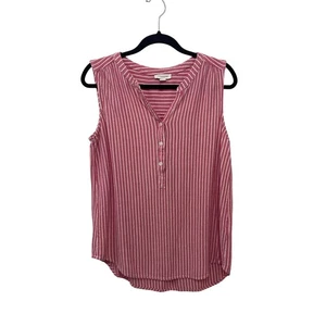 Beach Lunch Lounge Sleeveless High-Low V-Neck Blouse Top Stripe Pink L Nautical - Picture 1 of 7