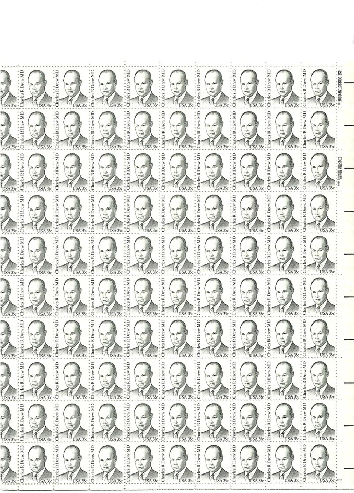 #1865 35c GREAT AMERICAN CHARLES R DREW PANE OF 100 MNH - Image 1 of 1
