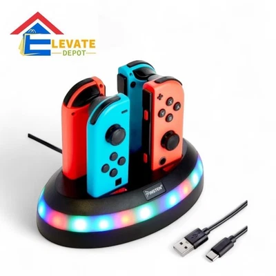 Estación de carga Insten para Nintendo Switch Joy-cons luces RGB 4 estaciones Foto 1 de 4