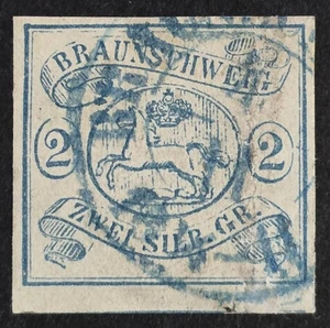 BRAUNSCHWEIG GERMANY 1852 Used 2 Sgr Blue Michel #2 CV €350 SIGNED - Picture 1 of 2