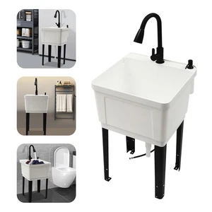 Laundry Sink Utility Tub With High Arc Stainless Steel Pull Down Faucet15.85 Gal - Picture 1 of 15
