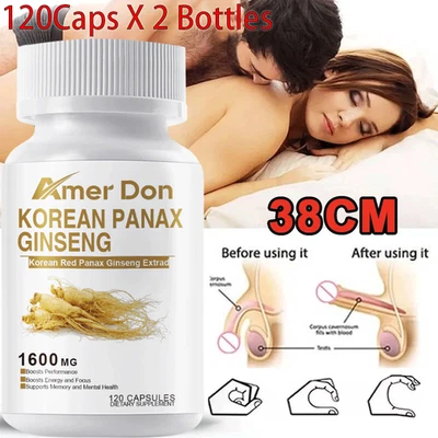 AMER DON Ginseng Coreano Rojo Coreano 240 Cápsulas Extracto de Panax Rojo Alta Resistencia Potente Fuerte