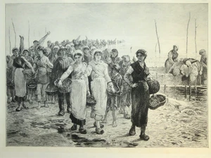 Martial POTEMONT 1828-1883 EAU FORTE RETOUR PECHEURS NORMANDIE BRETAGNE MARINE - Picture 1 of 4