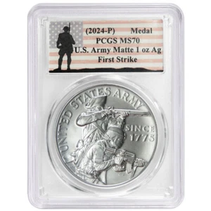 2024-P US Army Matte 1 oz Silver Medal PCGS MS70 First Strike - Picture 1 of 2
