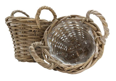 Weide Pflanz Korb 2er Set grau - 20 cm / mini - Garten Deko Rattan Blumen Topf - Bild 1 von 4