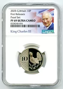 Gran Bretaña 2025 10P Proof NGC PF69 UCAM CAPERCAILLE 10 PENIQUES PRIMEROS LANZAMIENTOS - Imagen 1 de 2