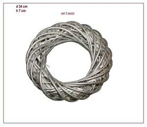 3 pz corona vimini argento ghirlanda 34 cm decorazione fuoriporta nozze natale - Foto 1 di 1