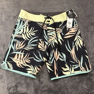 Volcom Mod Tech Board Shorts Mens 30" Black Lime Floral Drawstring Hybrid NEW - Picture 1 of 12