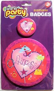 2 princess Birthday badges with safety pin, (1 small & 1 large) party, brand new