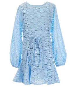 Gianni Bini Big Girl's Eyelet Godet Dress blue daytime eyelet belt dress party M - Picture 1 of 14