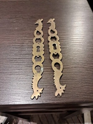 French Antique Brass keyhole Surround escutcheon Key 7½” Pair Set Rooster Coq - Image 1 of 4