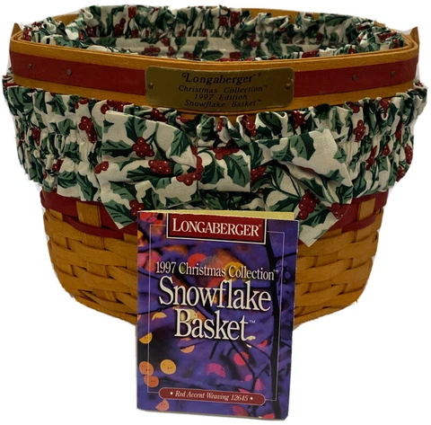 Longaberger Christmas1997 Snowflake basket w/liner, plastic insert & Org Booklet Cover