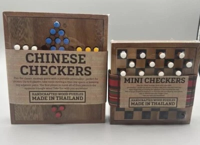 2 Mini Checkers Hand Crafted Wood Puzzles Made In Thailand - Image 1 of 4