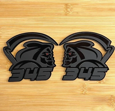 Red Eye Reaper 345 Car Truck Emblem Badge Matte Black on Black Custom Pack of 2 - Image 1 of 4