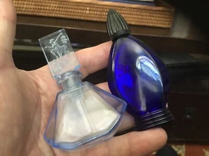 ART DECO BLUE GLASS PERFUME BOTTLES BEAUITFUL COLORS - Picture 1 of 11