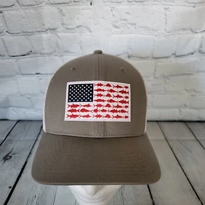 Columbia American Flag Fish PFG Flexfit Hat Gray Mesh Back Size S/M - Picture 1 of 11