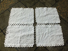Beautiful Lace Doily Table Linen Set 4 White Machine Embroider 13 x 10" CUTE